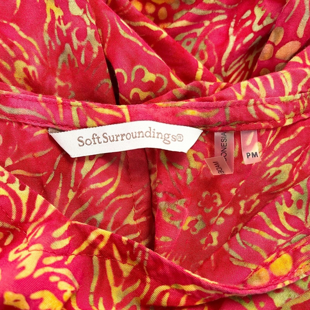 Soft Surroundings Hooded Top PM Red Yellow‎ Floral Boho Coastal Artsy Travelwear - Picture 5 of 9